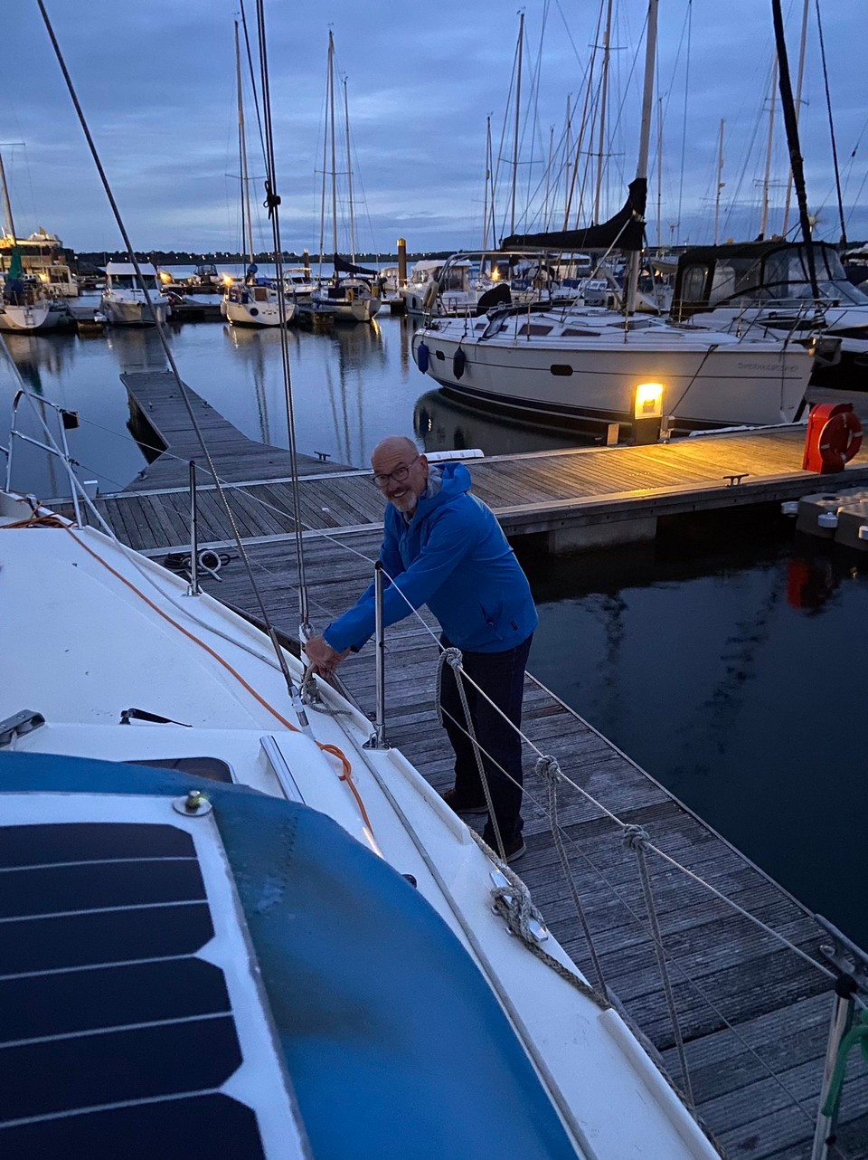 Ireland - Malahide - Another beautiful evening for a stroll into town to our favourite Indian restaurant, The Jaipur. Still light at 10.15 so a quick adjust of our lines before bed.