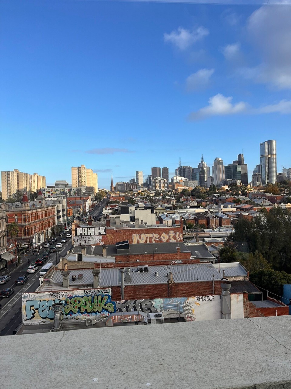 Australia - Melbourne - The restaurant is in Fitzroy (about 30 mins tram from the centre). Got there and had a mooch around to get a feel for the place and it was really nice and felt like a cool vibe. Interview lasted about 5 mins and they offered me a trial for tomorrow night - excellent news. The view from a rooftop bar