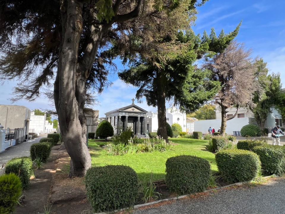 Chile - Punta Arenas - Lovely view across the green to the firefighters mausoleum 