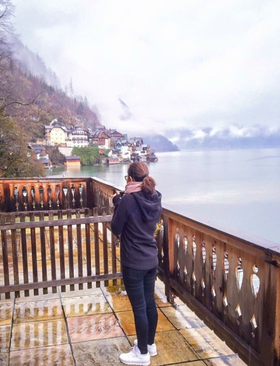 Austria - Hallstatt - A great view of morning coffee on our anniversary.