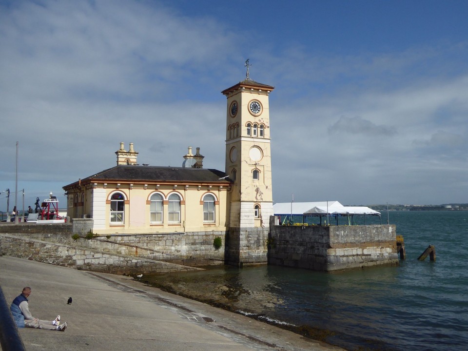 Ireland - Cobh - The clock tower of Cobh Town Hall and Market House was built in 1851.  It has been used for many things, and is now a Chinese restaurant. Cobh was the last port of call for the Titanic.