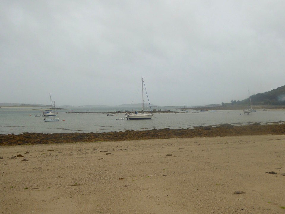United Kingdom - Isles Of Scilly - Very high winds over high winds overnight had been forecast, so many boats had spent time at low tide putting out extra anchors and digging them in. Confident with our Bruce anchor, Kevin let our more chain. Another rough and windy night (apart from the spell we sat on the sand at low tide).