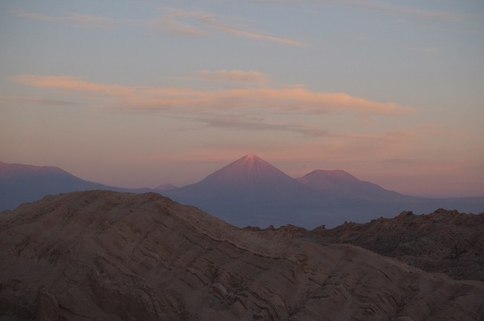Chile - San Pedro de Atacama - Sunset view of Licancábur volcano from Valle de la Luna