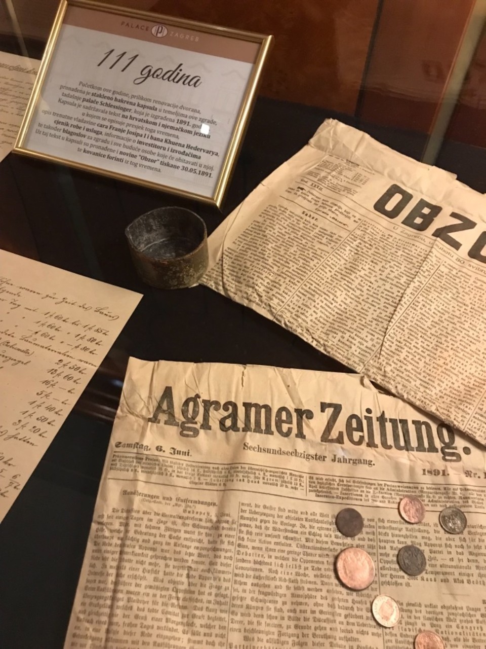 Croatia - Zagreb - Buried newspapers and coins - Palace Hotel Zagreb