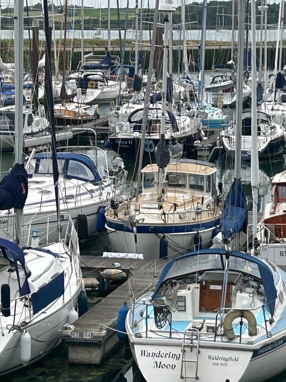 United Kingdom - Ipswich - As we were arriving after the office closed, Suffolk Yacht Harbour allocated a berth next to Orca II, a beautifully maintained Rustler 37. Because of the approach to the berth, we didn’t realise it was too narrow for us until we were halfway in.  No damage to us, but we scuffed Orca II. 