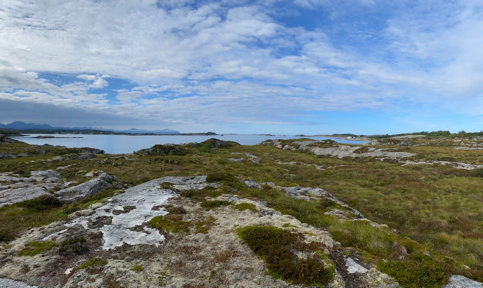 Norwegen - Averøy - Unsere tägliche Mittagspause mit gassi am Atlantik. Ein schöner Parkplatz mit vielen Möglichkeiten zum Spazieren über den flachen Felsbrocken. 