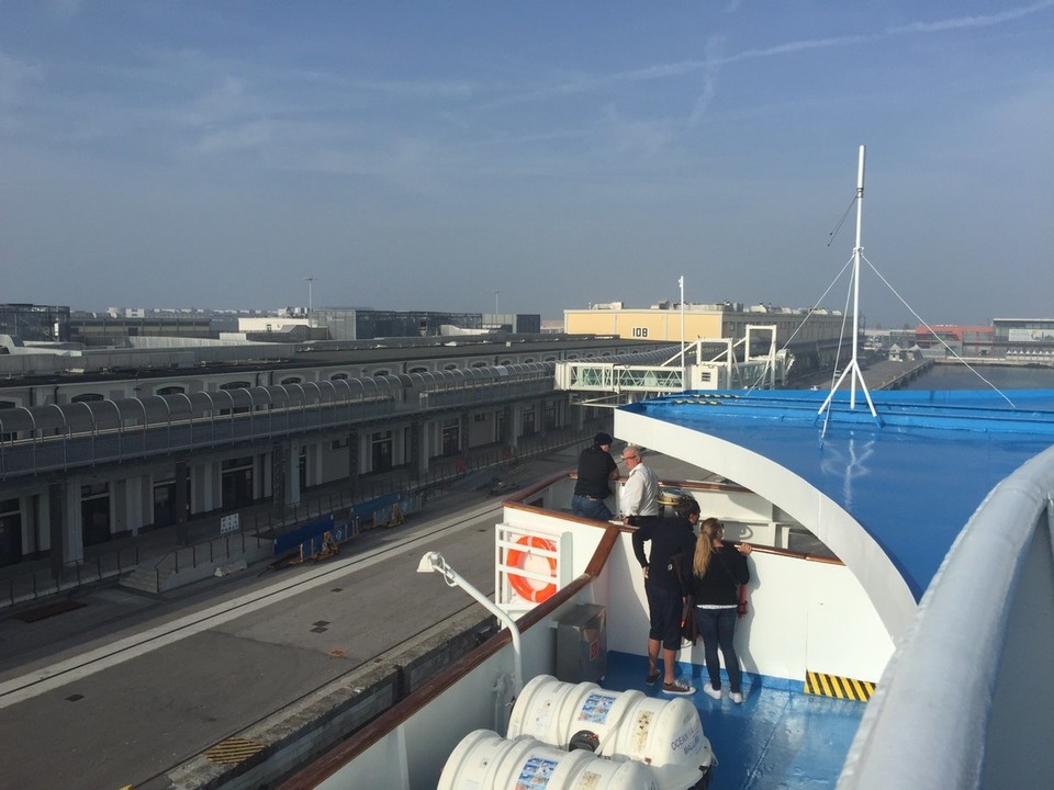 Italy - Venice - Captain Papangelis manoeuvring us into port. 