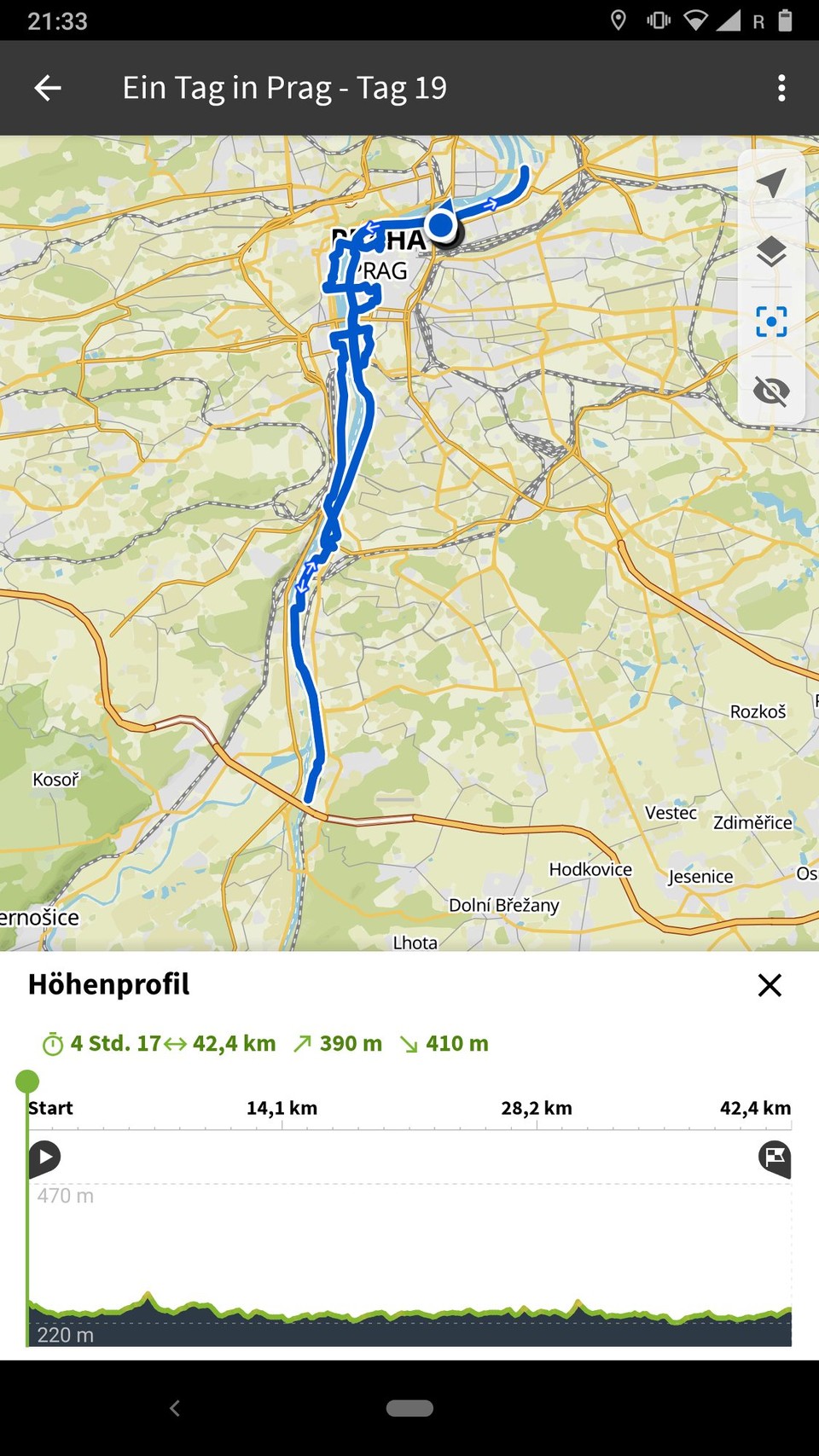 Tschechien - Prag - Ein bisschen ging es noch kreuz und quer holpernd durch die Stadt und noch mal ein kleines Stück dem Moldau Radweg folgend nach Norden.