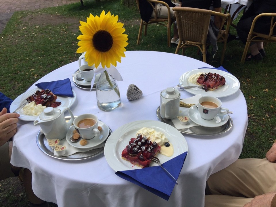  - Germany, Fischerhude - Zwetschgen Kuchen mit Sahne. 