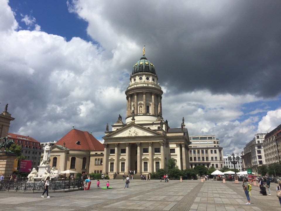 Germany - Berlin - Taking in a little of the square and the statue of Germany's renowned poet Friedrich Schiller.