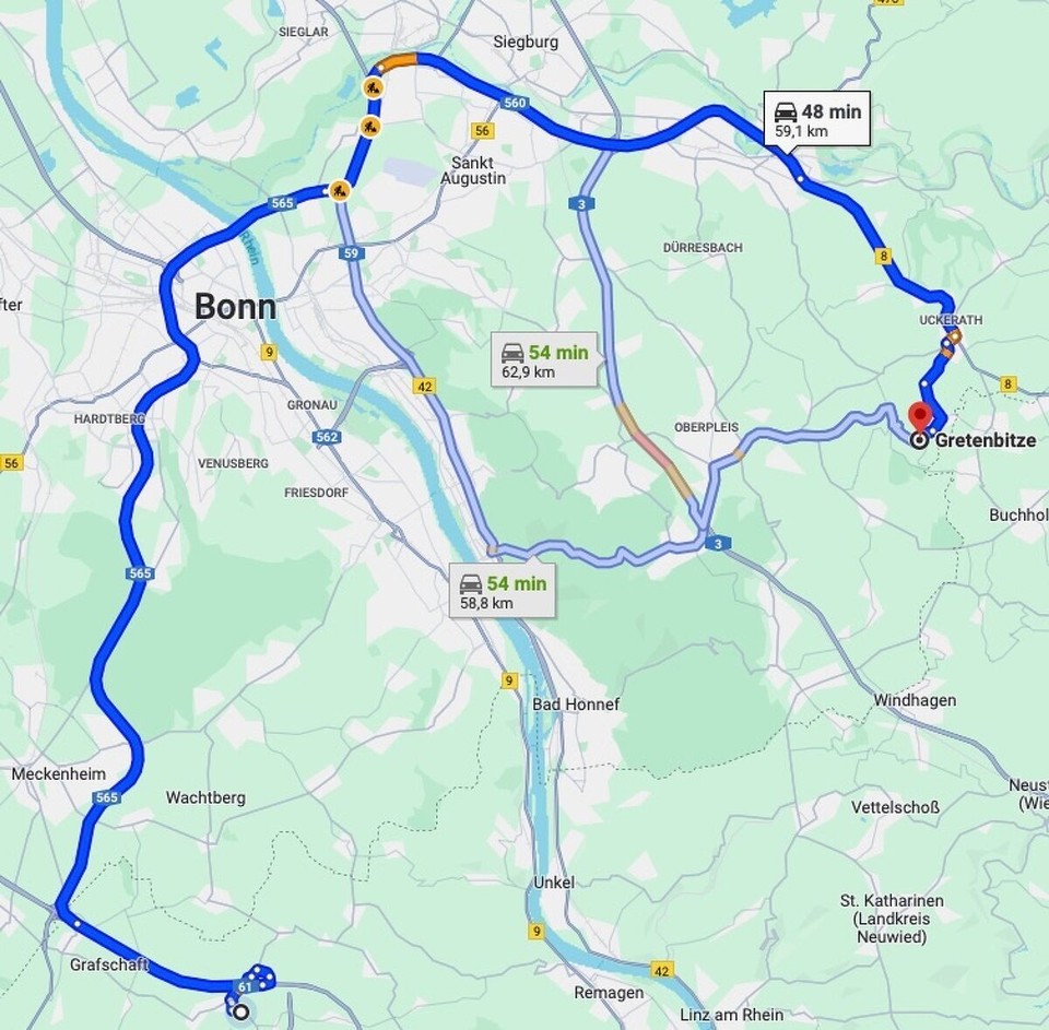 Deutschland - Hennef (Sieg) - Eine eher kurze Route - es geht ja auch nicht so sehr ums fahren sondern ums "Übernachten" und "Wohnen".