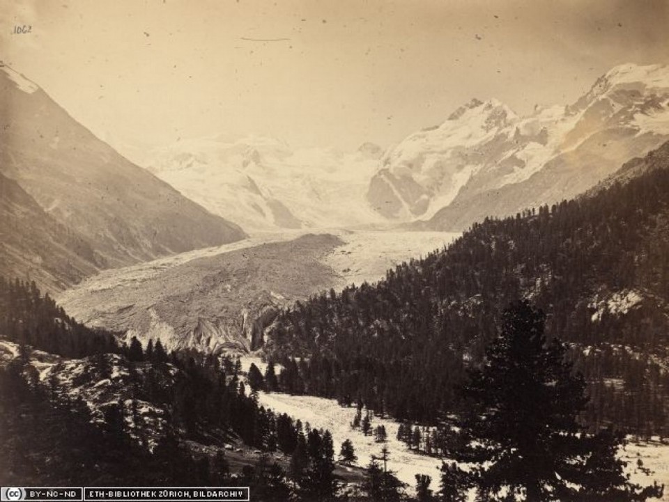 Schweiz - Pontresina/Engadin - 1876 Blick auf den Morteratschgletscher noch ohne das Hotel(alte Postkarte)