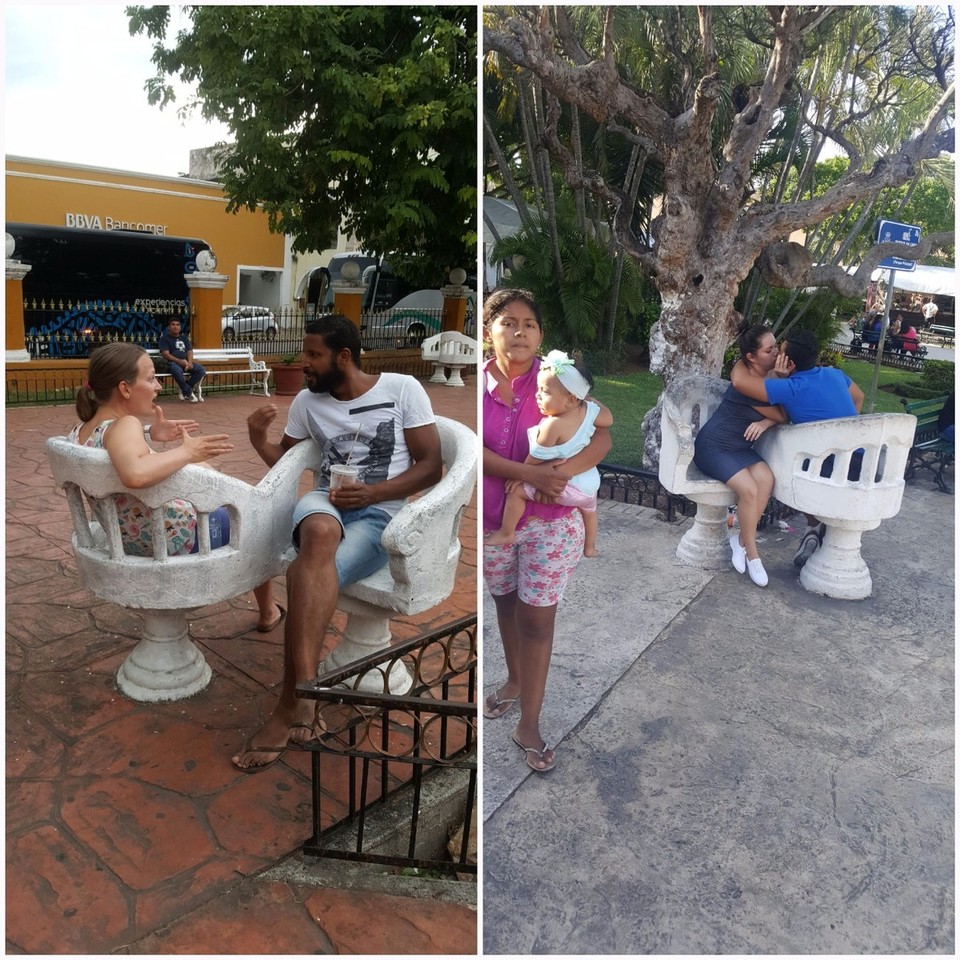 Mexiko - Valladolid - Der Hauptplatz hat witzige Sitze die man zum diskutieren oder knutschen hervorragend nutzen kann....