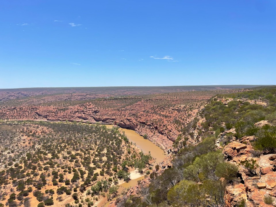 Australien - Kalbarri National Park - Im Park angekommen sind wir zuerst auf zwei Skywalks gegangen, von denen man auf den Murchison River blicken konnte…