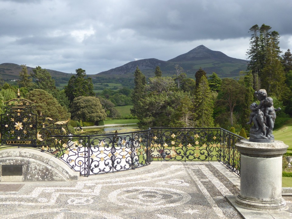 Ireland - Enniskerry - Views over the Italian Garden to the Sugar Loaf Mountain (501 metres) in the Wicklow mountains.  It was named because of its conical shape, the form in which sugar was sold up until the 19th century, prior to the advent of granulated sugar.