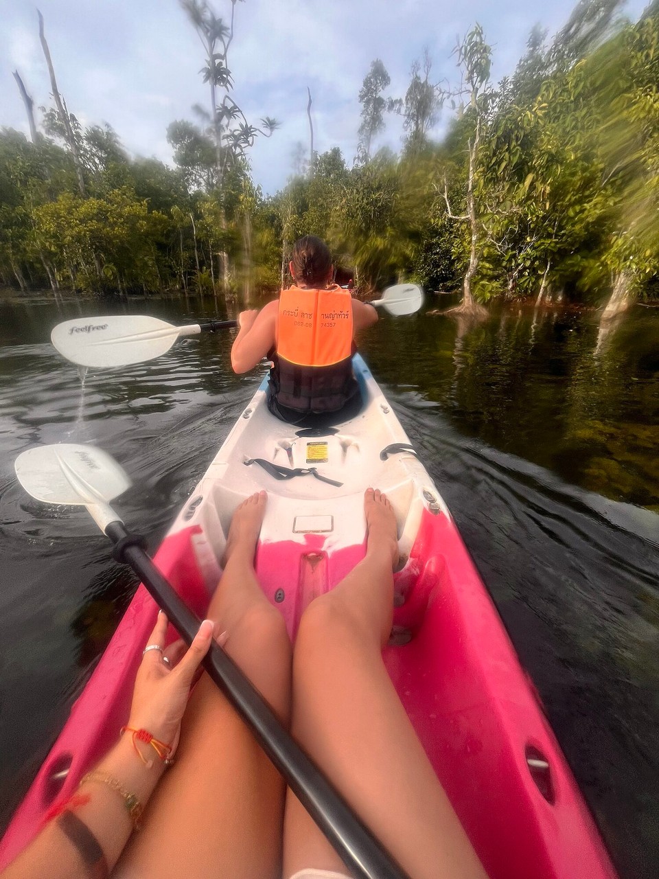 Thailand - Mueang Krabi - Kayaking in the afternoon was so fun - never done it before but I enjoyed it so much. We went down a river and was supposed to watch the sunset but there was no sun yesterday so it didn’t deliver. Was still fun though and got out to swim in the river too