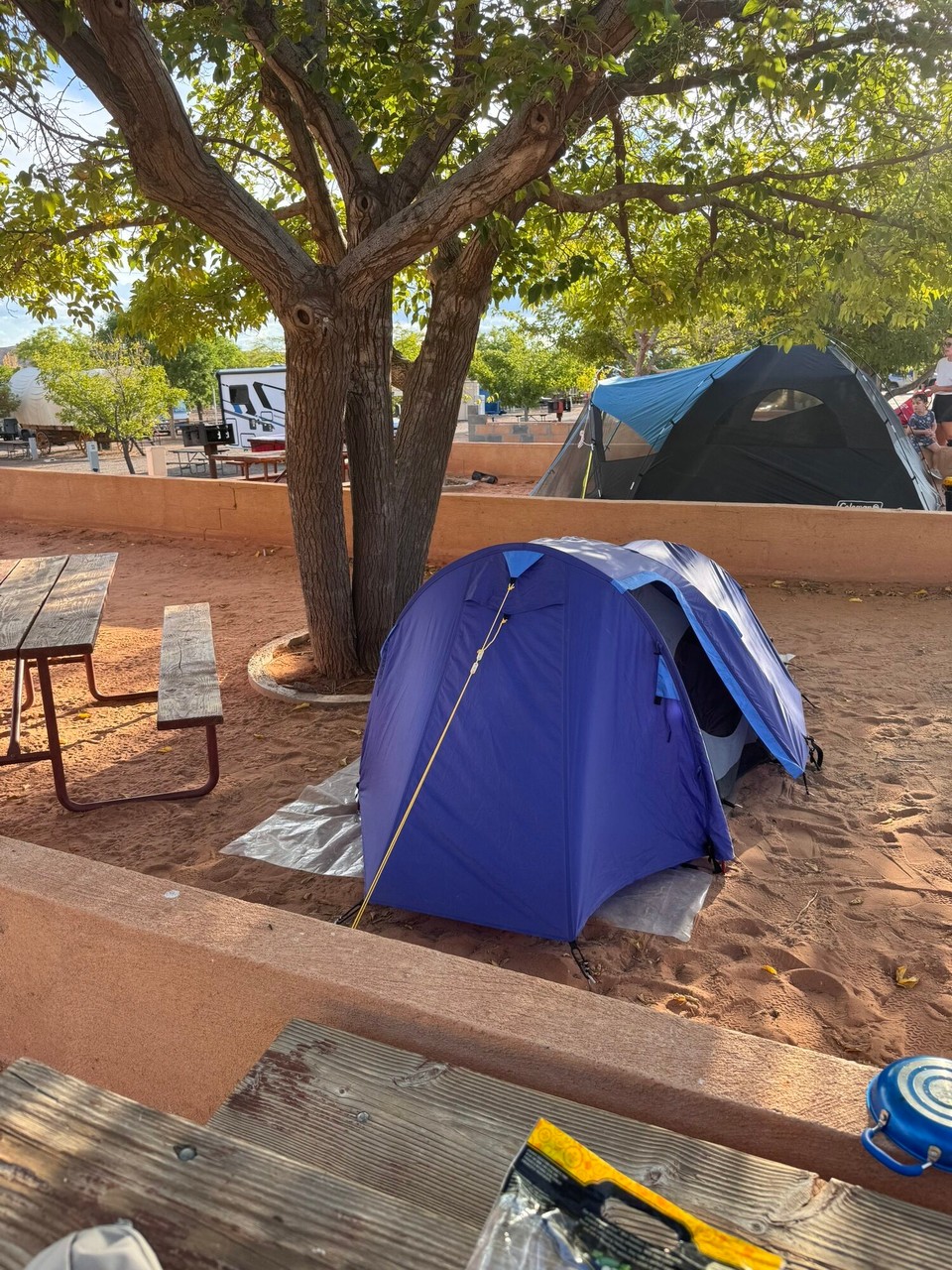 Vereinigte Staaten - Page - Ufem Camping ahcho hemmer chli malör gha.🙈 Mier hend en Platz zuegwise becho wo de Undergrund völlig Steinig gsi esch, kei Chance das die Hering det ghebt hetted. Mier sind denn go säge dass es ned gaht und hend en Sandplatz bescho. D‘Hering hebed etz zwar, aber alles esch Sandig.🙈