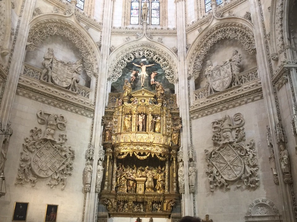  - Spain, Burgos, Plaza Mayor - Chapel Condestable of (general) Pedro Fernandez de Velasco and his wife Mencia. She wanted equality for women so one side is decorated with male themes and the other side with women. 