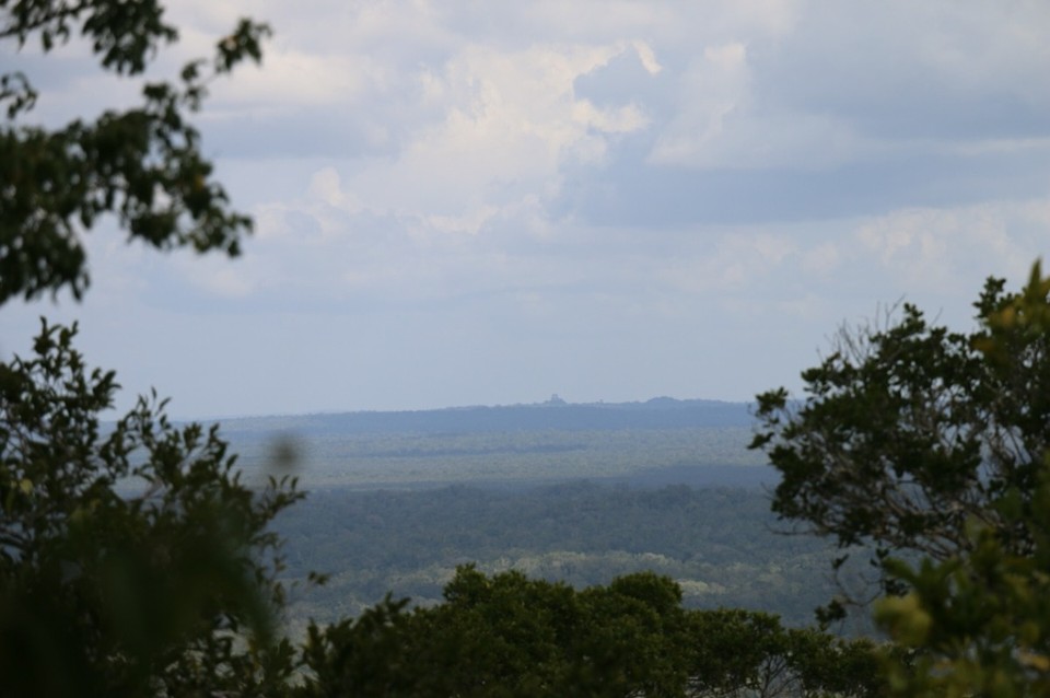 Guatemala - El Zotz - Bei diesem Bild sieht man ganz klein den größten Tempel der Mayaruinen in Tikal - den wir morgen besuchen werden.