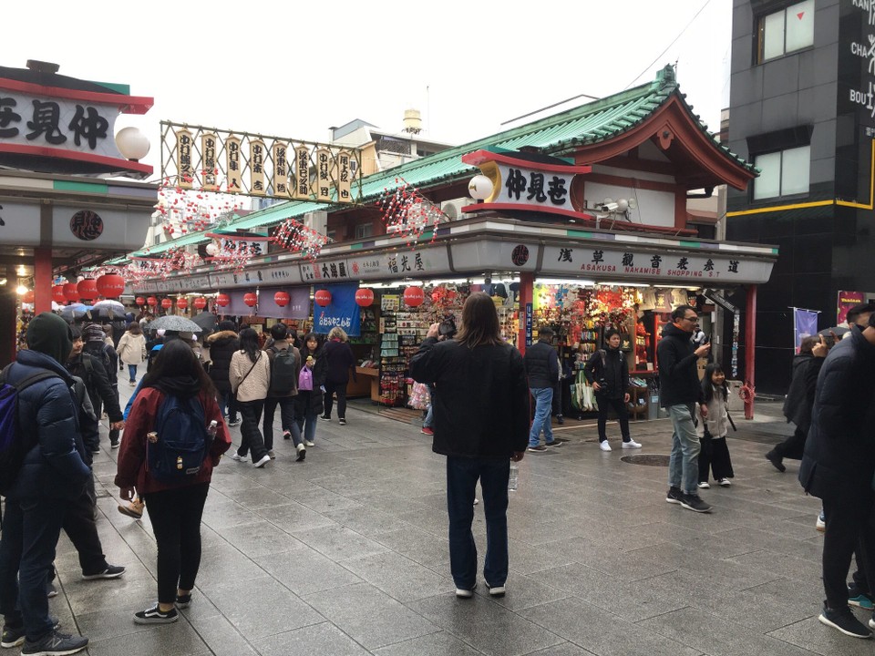 Japan - Taito-Ku - Die Nakamise Einkaufsstraße zwischen dem ersten und dem zweiten Tor.
Wie im Disneyland waren wir auch hier nicht allein.