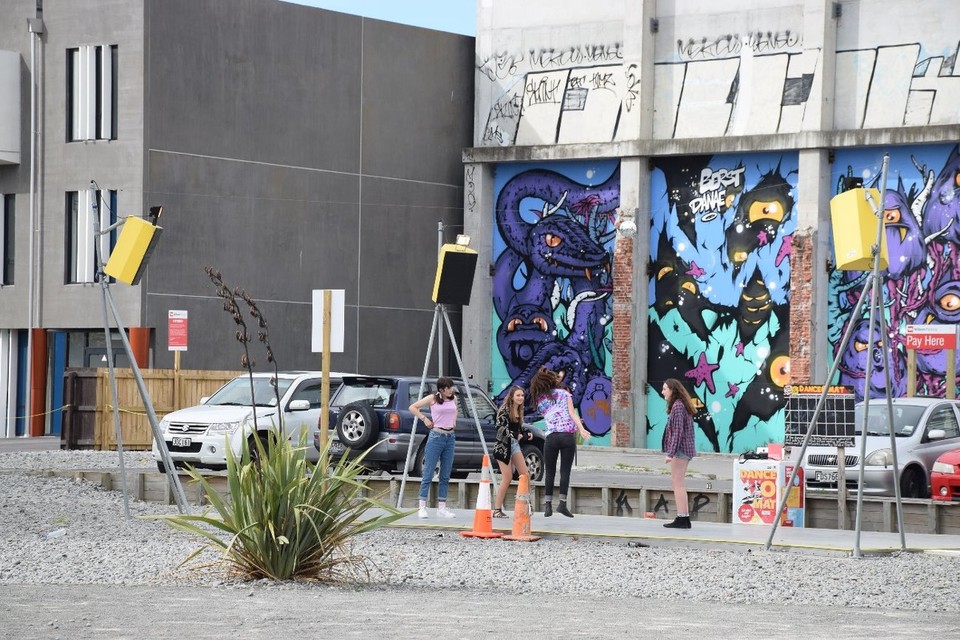 Neuseeland - Christchurch - Outdoor Disco - hier kann man seine Musik anschließen und lostanzen