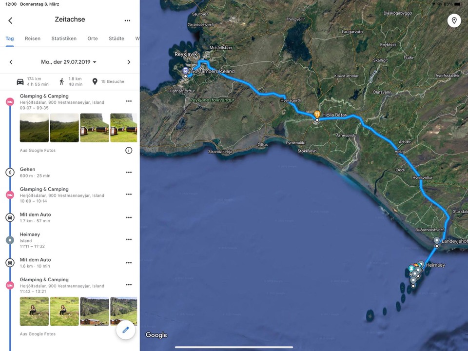  -  - Und so sah die komplette Route des Tages aus… mit insgesamt 174km haben wir am Abend doch noch einige Kilometer abgerissen… 😂