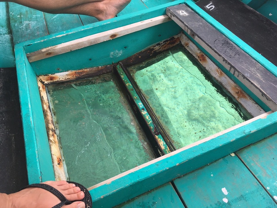 Indonesien - Lombok Utara - Durch eine Scheibe im Boden konnte man zusätzlich das Meer beobachten