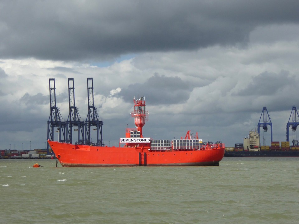 United Kingdom - Ipswich - The Sevenstones Lightvessel normally marks the Sevenstones rocks, a dangerous reef to the northeast of the Isles of Scilly. Not sure why it’s here?