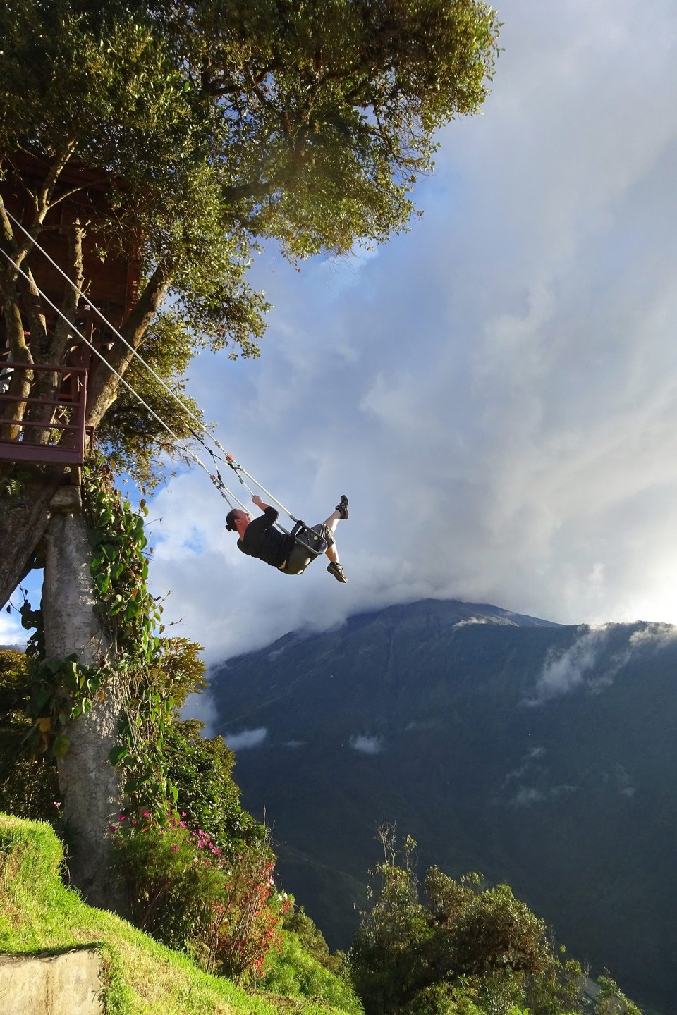 Ecuador - Banos - Louise on the "swing at the end of the world"