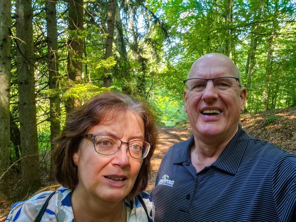 Deutschland - Auen - Zwei Flachländer auf dem Weg oben.